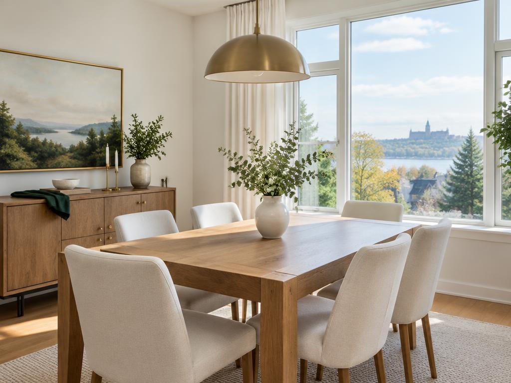 Coin repas lumineux et soigné dans une maison
